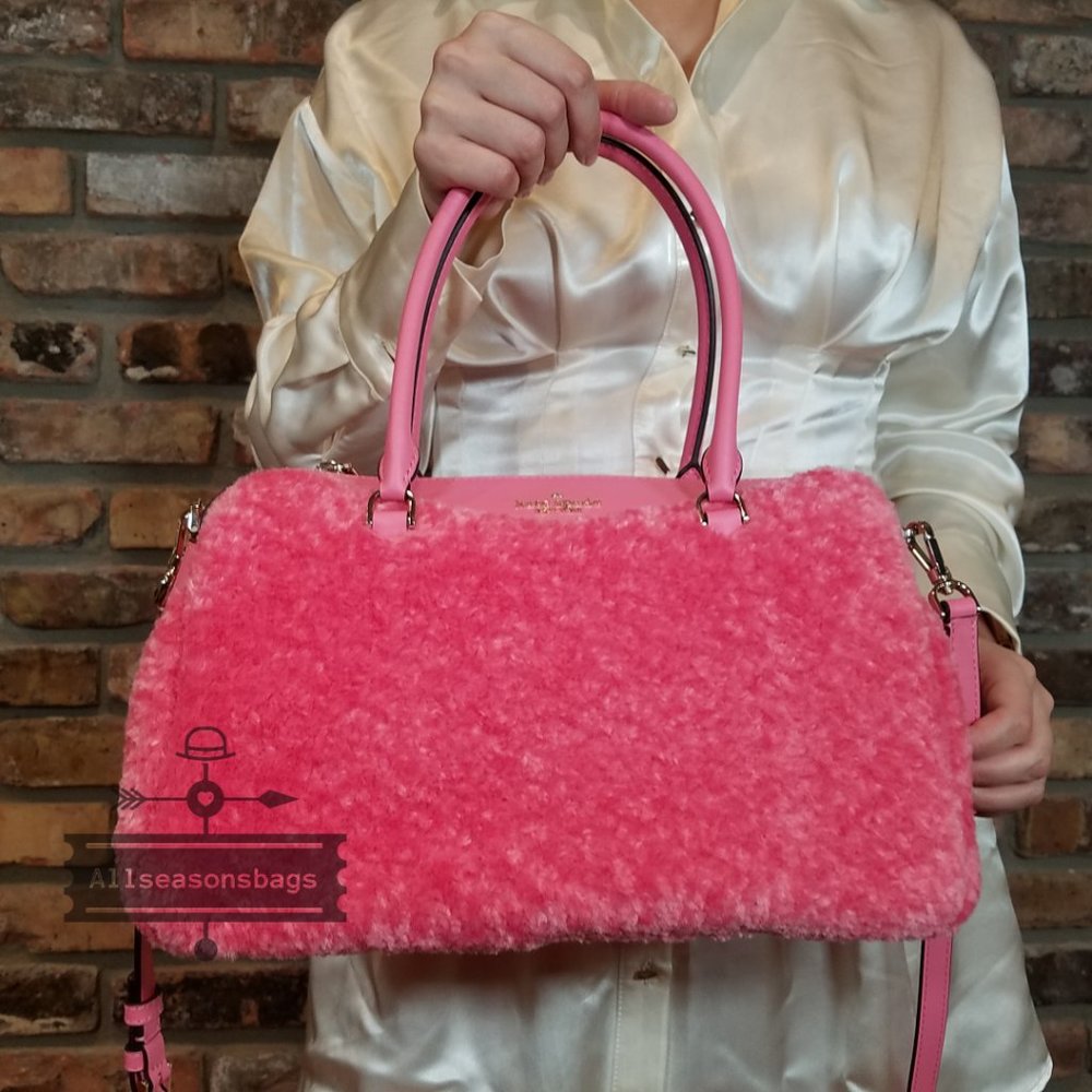 Kate Spade MIMI Medium Faux Fur Pomegranate Smooth Leather Satchel Hand Bag PINK - Picture 9 of 10